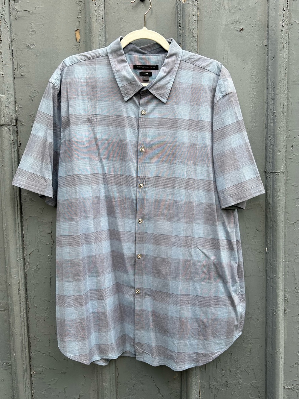 John Varvatos Luxe Blue Plaid SS button down, size XXL